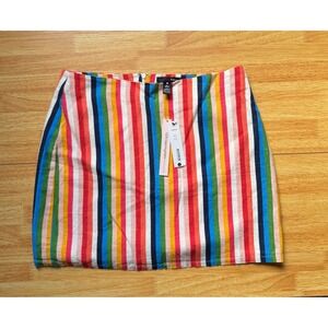 NWT Aqua Women's Colorful Striped Festival Pride Skater Linen Mini Skirt Medium